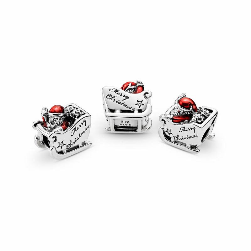 Pandora Sleighing Santa Charm Ireland - Sterling Silver/Enamel/Red/Cubic Zirconia - 492781QMK